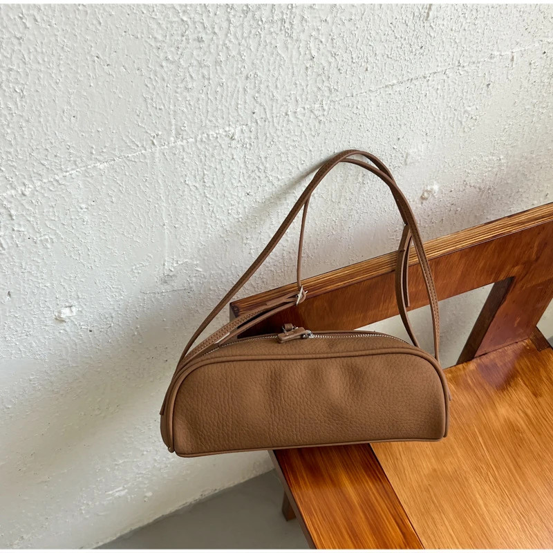 Koreanische Lychee-Textur Schultertasche, Damen Einfarbige Minimalistische Unterarmtasche, Vintage Pendler-Handtasche mit Reißverschluss – Detail 17