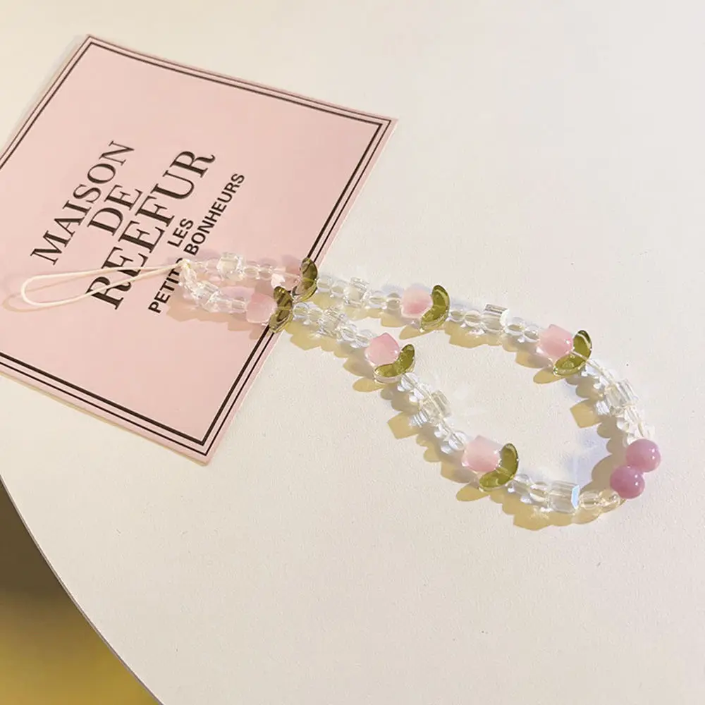 

Tulip bracelet short mobile phone hanging rope creative wrist hanging chain high-end handmade bead string pendant