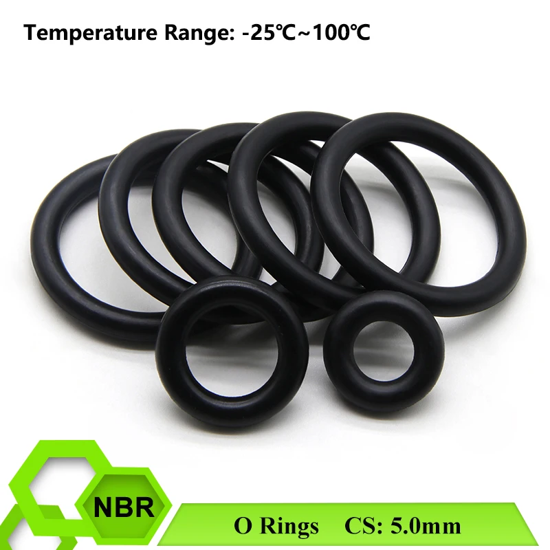 

10Pcs Black NBR O Ring Seal Gasket Thickness CS 5.0mm OD 15~170mm Nitrile Rubber Corrosion Oil Resist Round Sealing Washer