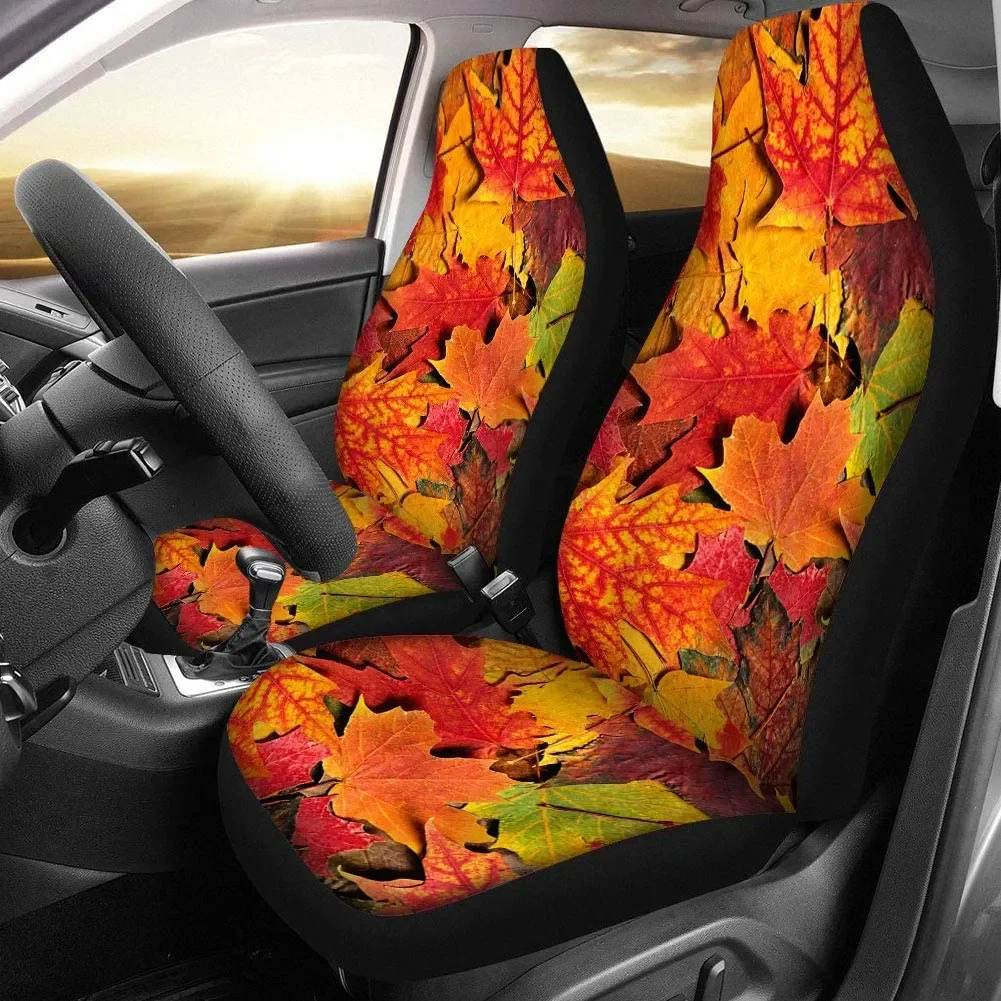 Leaves Fabric Front Seat Covers Bohemia Design Car Interior Protector Set of 2 Universal Fit for Vehicle Sedan and Jeep