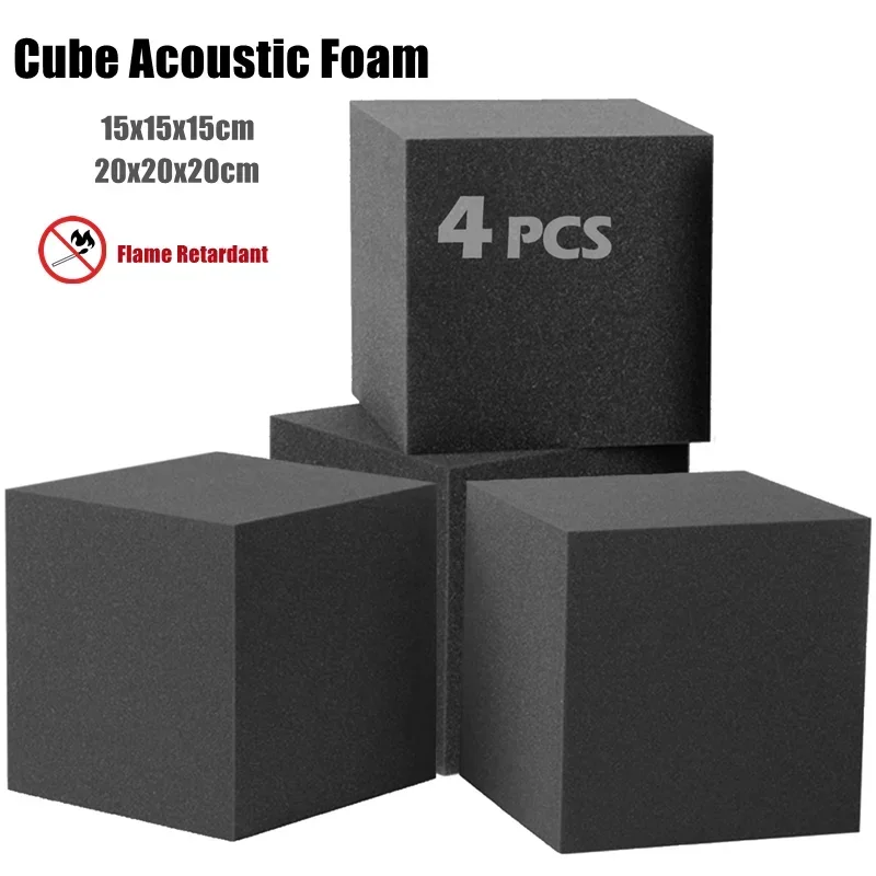 4Pack 20x20x20cm Cube Block Corner Bass Traps Accessories Sound Absorption Recording Studio Acoustic Polyurethane Treatment Foam