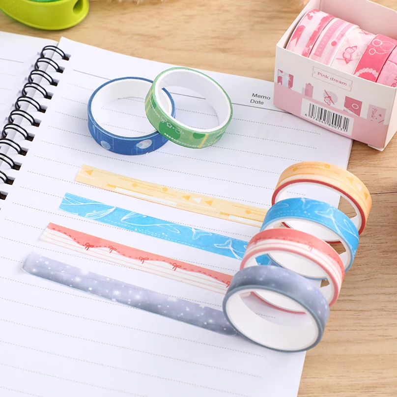 5Rolls Basic Washi Tapes Scrapbooking Masking Tape School Supplies Diary Washitape Kawaii Stationery Decorative Adhesive Tape