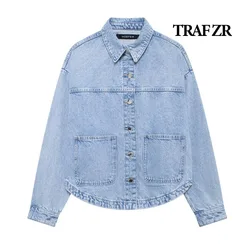 TRAF ZR Denim Jackets Women Summer 2024 Elegant and Pretty Women's Coats Ladies Fashion Urban Coats Y2k Solid Lady Jackets