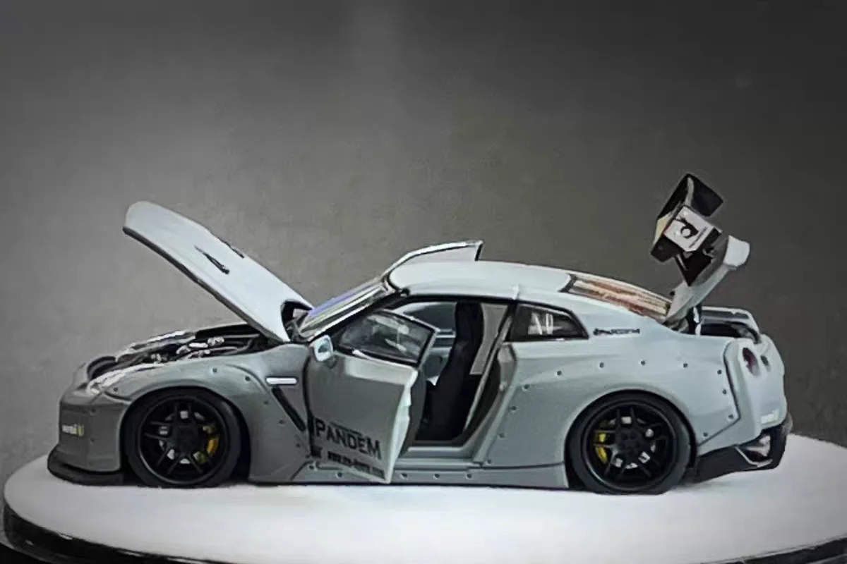 PGM 1:64 Rocket Rabbit Wide Body R35 Battle Gray، سبيكة مفتوحة بالكامل، أسود، رمادي المعركة، نموذج سيارة