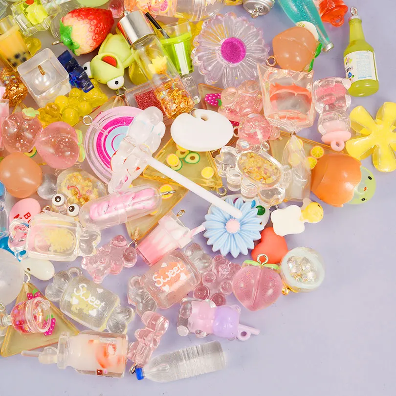 10/20/30pcs/lot Drinks Fruit Candy Flower Bottles Charms Random Mix Resin Pendants DIY Jewelry Making Findings Necklace Keychain