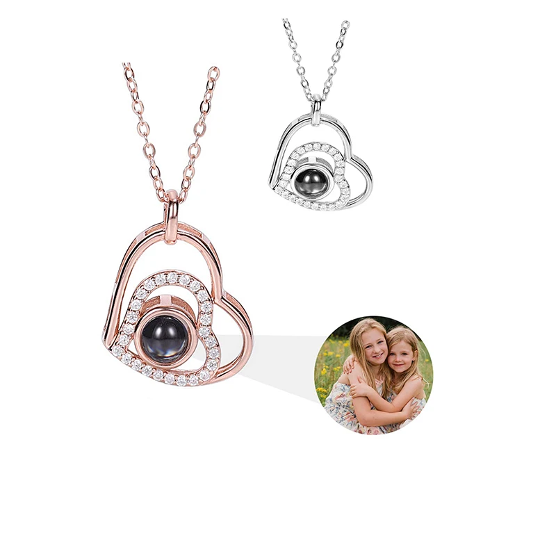 Personalisierte Foto-Projektions-Halskette mit Bild im Inneren Ich Liebe Dich Halskette in 100 Sprachen Personalisierter Herzanhänger Geschenk