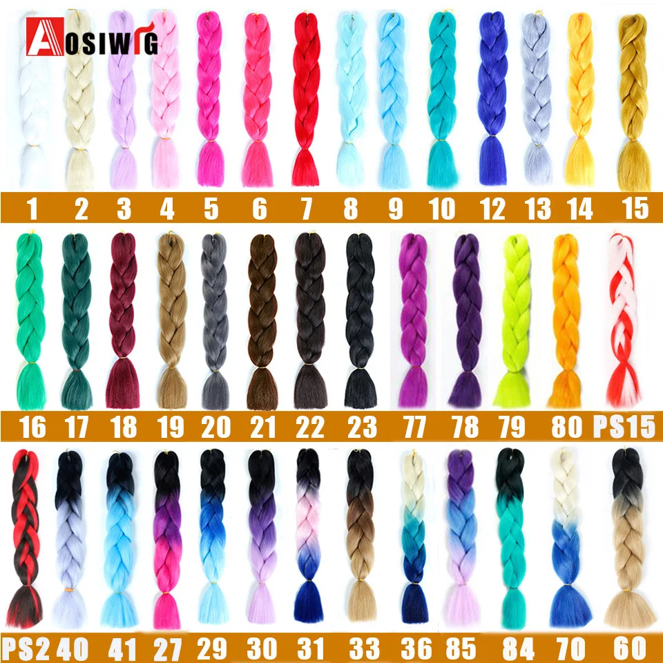 Extensión de cabello trenzado sintético Jumbo para mujer, trenzas de cabello DIY, ombré, rosa, Morado, amarillo, gris, 24 pulgadas