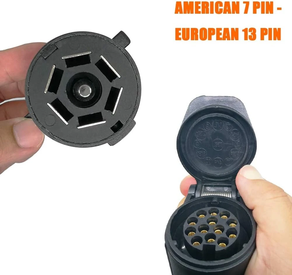 US Vehicle 7-Way Blade Connector to European 13-Pin Round Trailer Light Converter Plug and Play for Stable Trailer Lighting