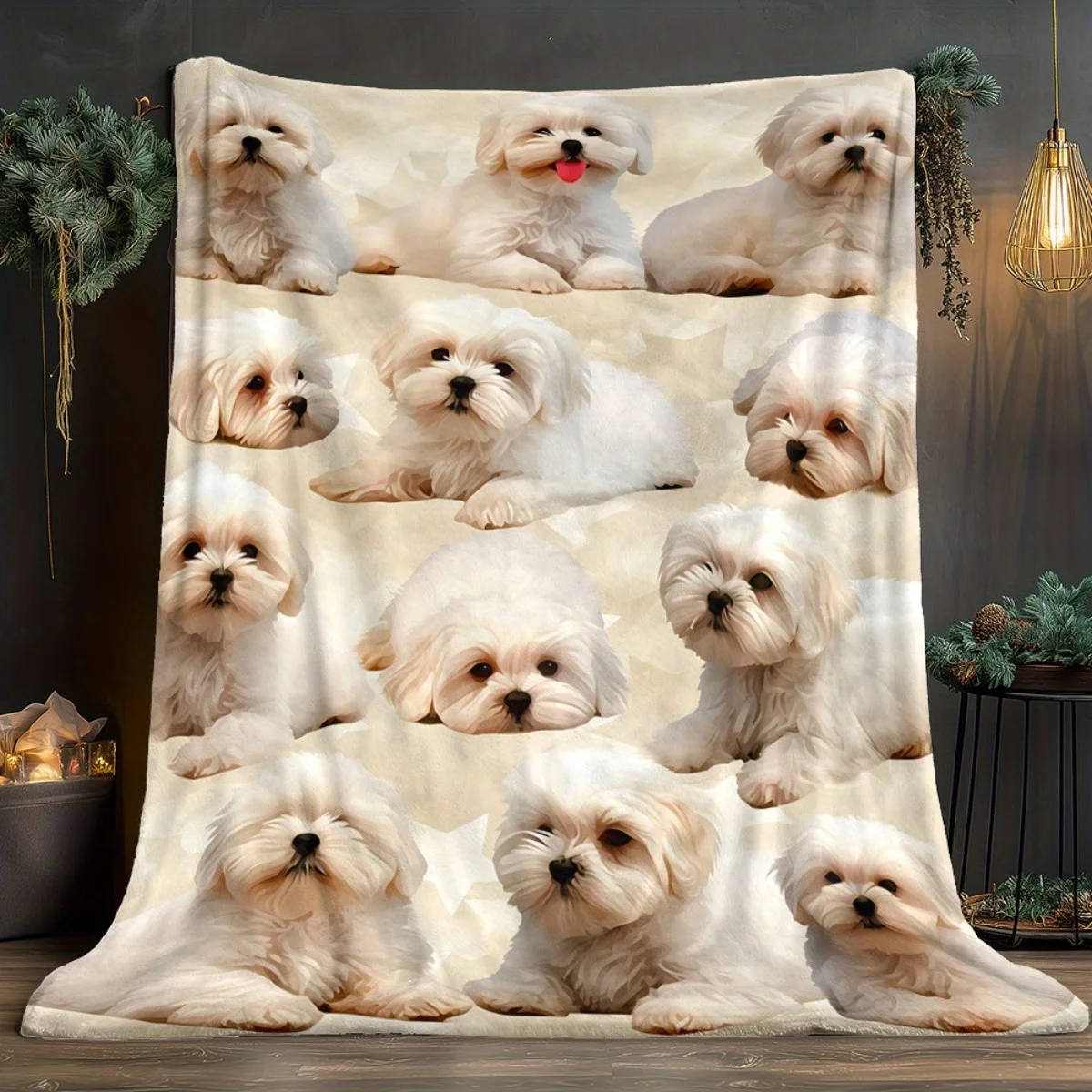 1pc Cozy White Fluffy Dog Print Blanket - Lightweight Soft Flannel Throw for Sofa Bed Travel Camping Cute Puppy Face All Seasons