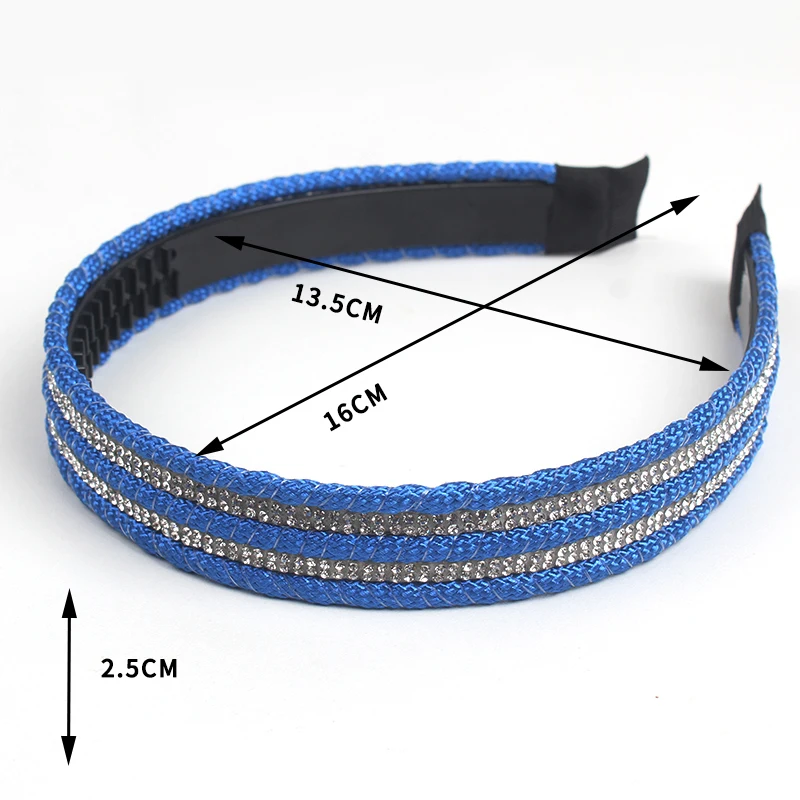 Super Flash Double Row Rhinestone Hair Hoop, Envolvido com Dentes, Anti Slip Extended Compression Headband, Acessórios para cabelo