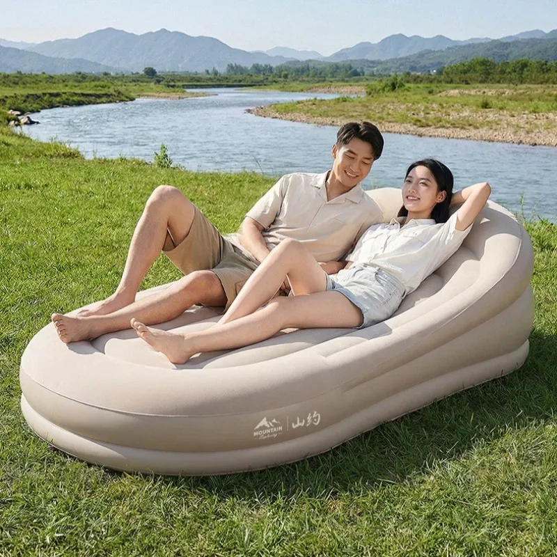 Portable Automatic Air Mattresses Inflatable Sofa Bed Built in Pump Lazy Lounger Flocked Fabric Ergonomic Camp Sleeping Gears view 4