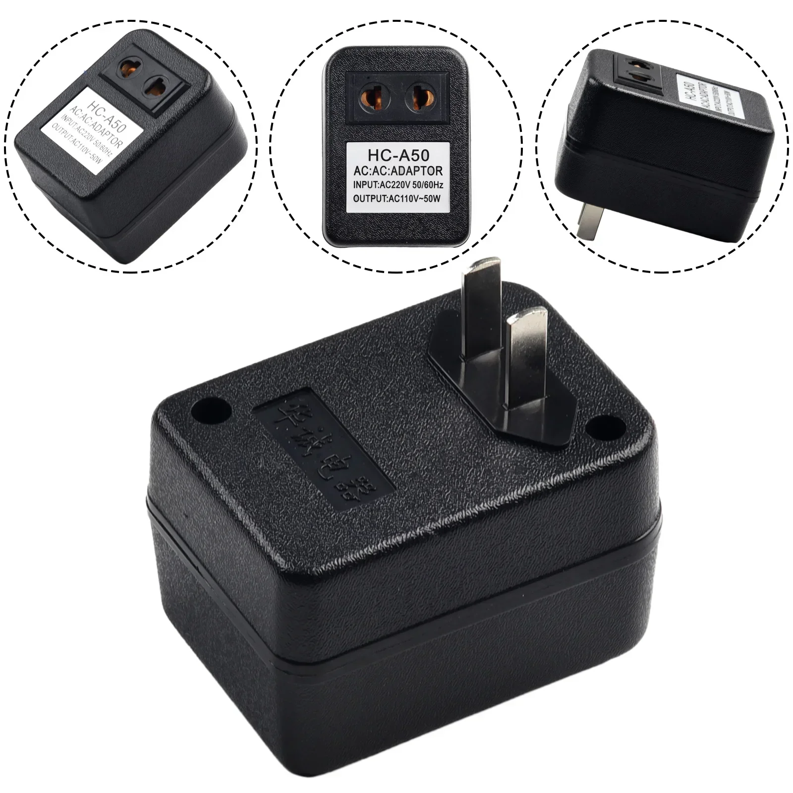 Travel Adapter StepDown Transformer 50W AC 220V To 110V Converter For International Voltage With Over Short Circuit Protection