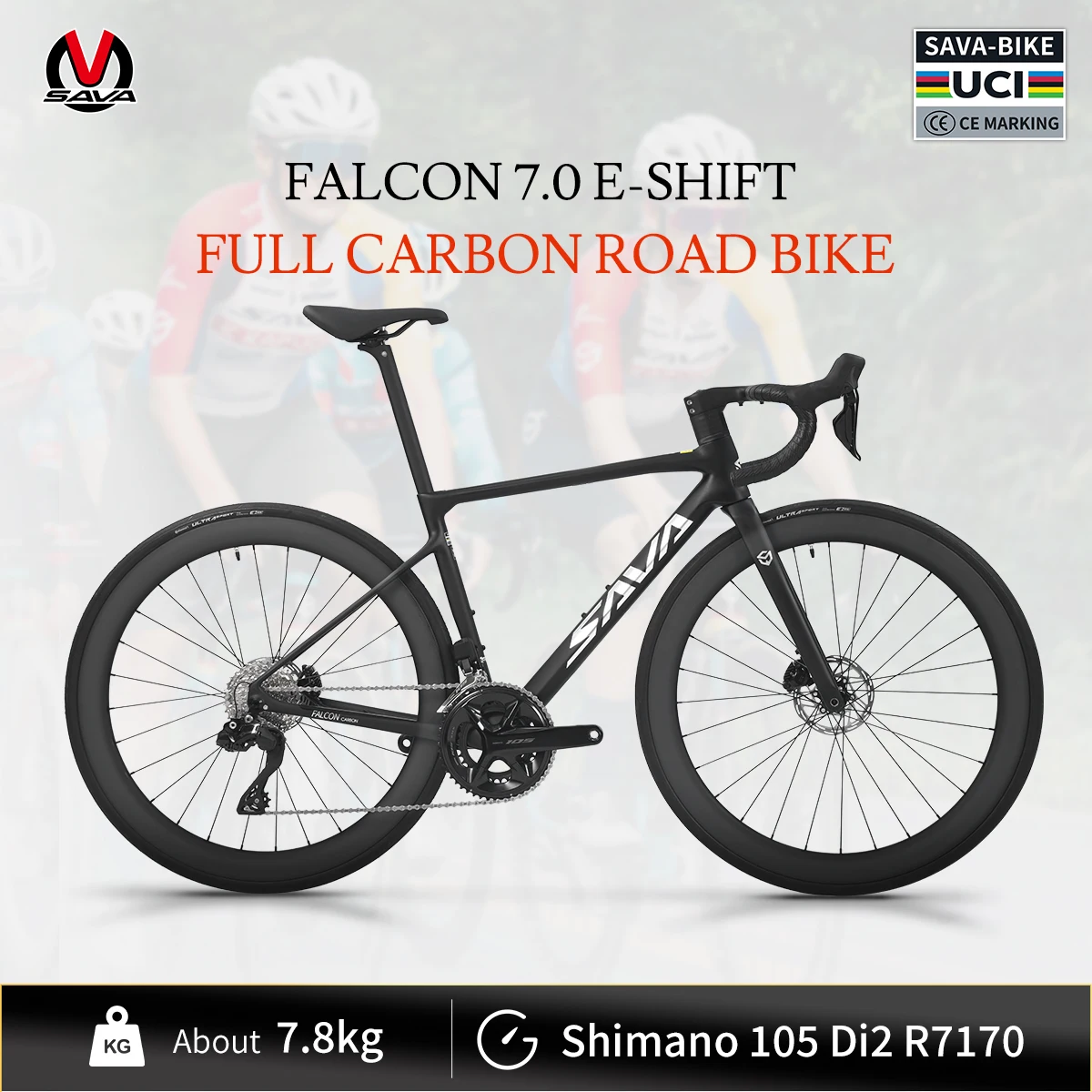 

SAVA full carbon fiber road bike ultra-light 7.8kg electronic shifting bike 24-speed T1000 frame with SHIMAN0 105 7170 Di2