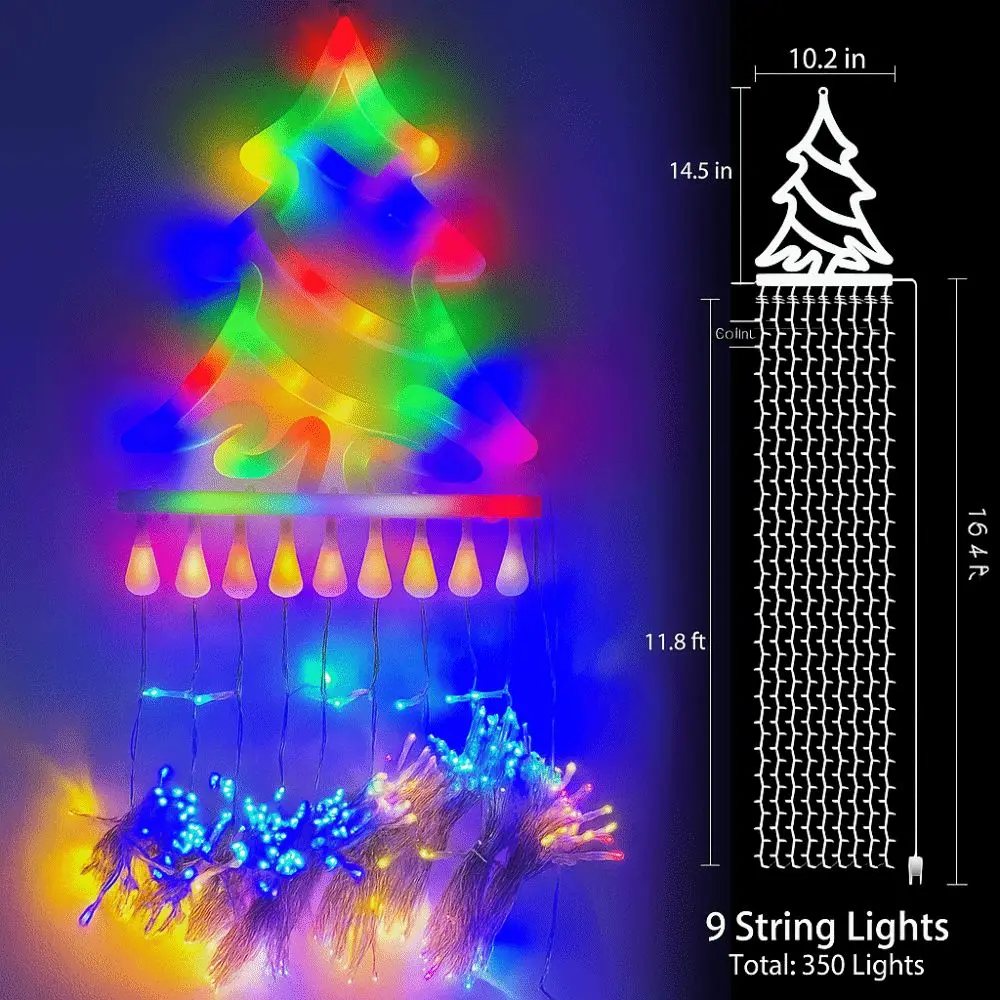 8 Lighting Modes Solar Christmas Lights Remote Control Waterproof Waterfall Tree Light USB/Solar Powered Colorful