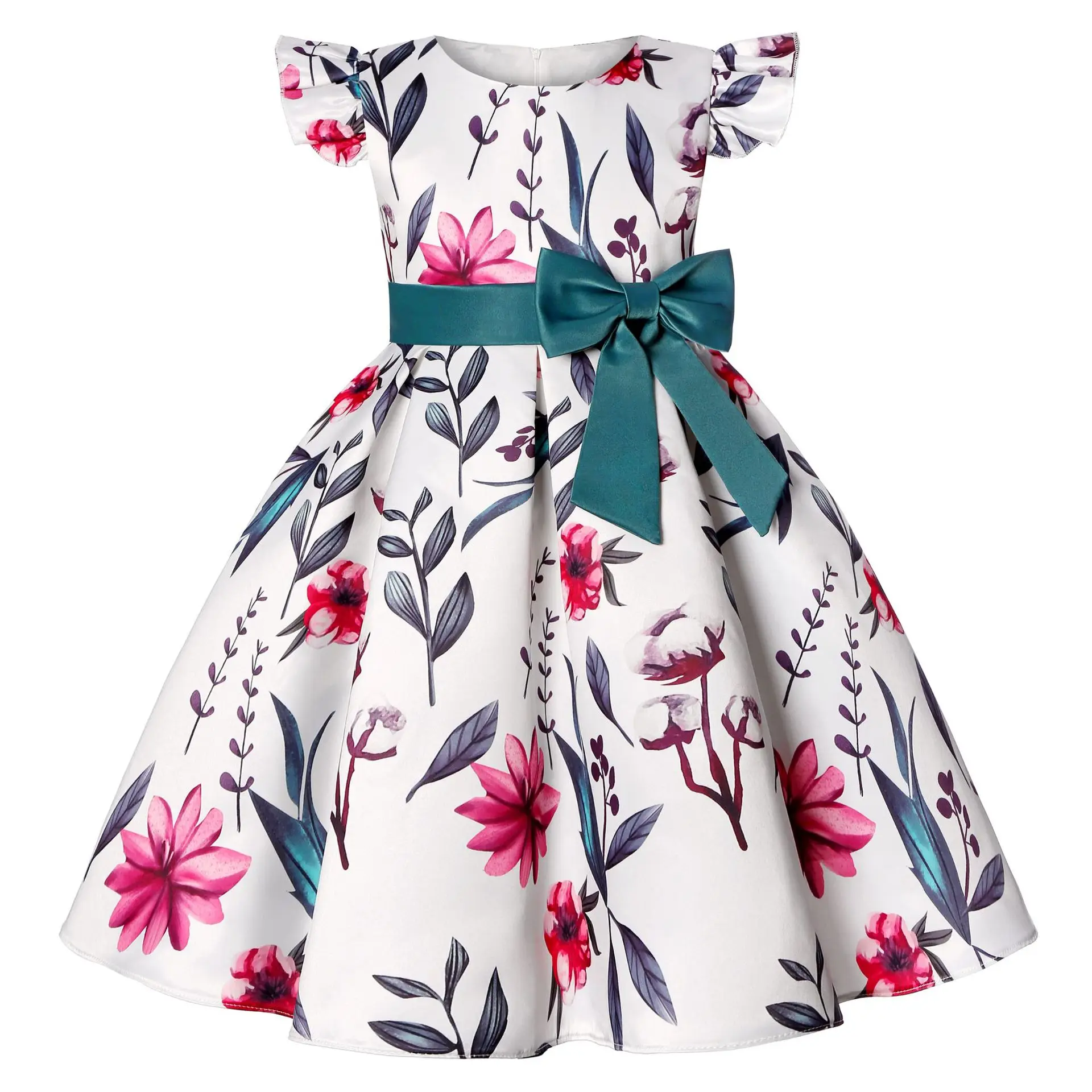 New Flowers Girls Dress Summer Big Bow Sleeveless Fashion Princess Dress Birthday Gift 3 4 5 6 7 8 9 10 Years Old Kids Clothes