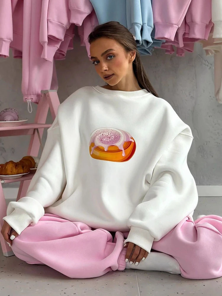 

Tossy Round Neck Printed Sweatshirt Tops For Women Autumn Loose Long Sleeves Casual 2025 New Fashion Female Pullover Y2K Tee Top