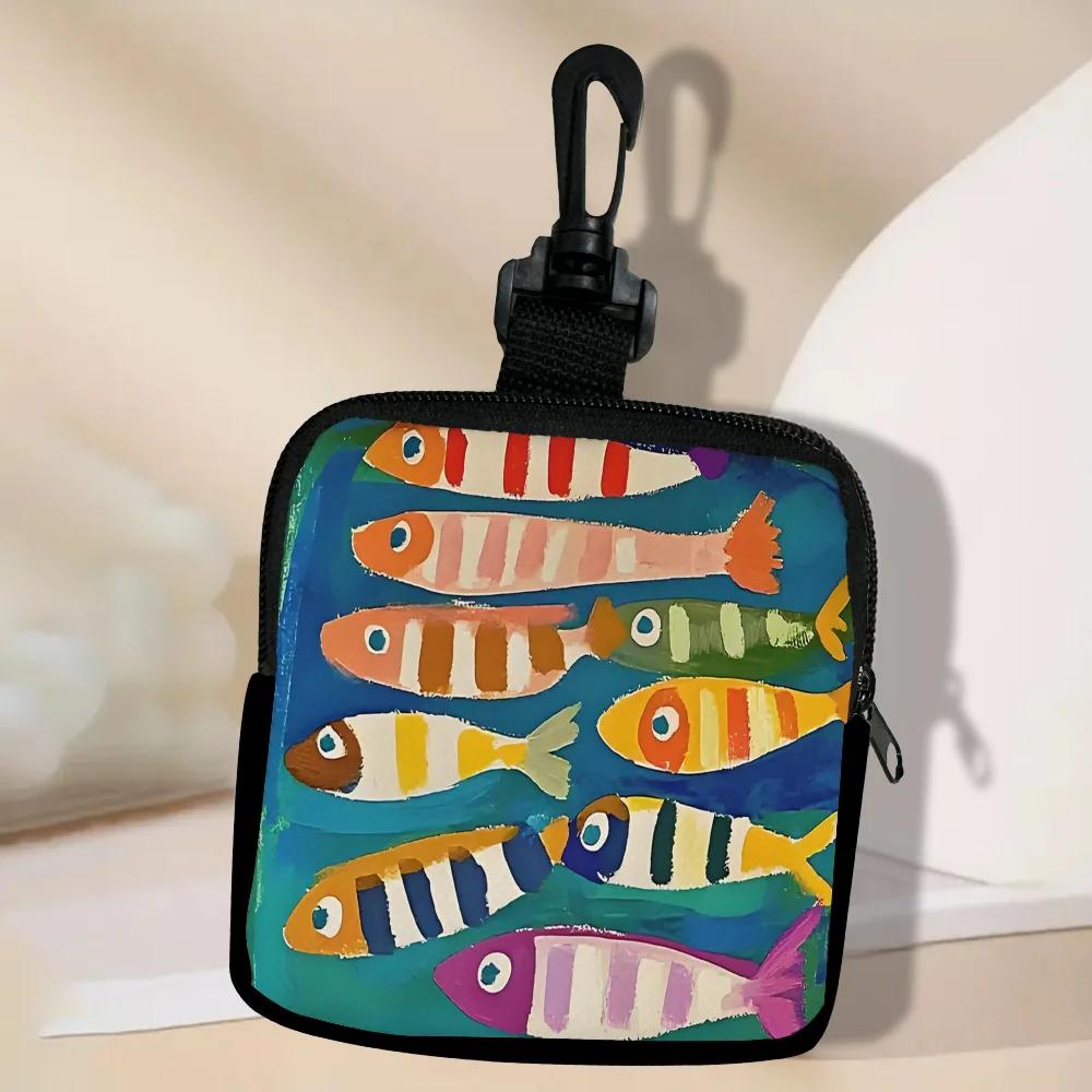 

Women's Fashion Sardine Print Key Zipper Pocket Snack Bag Portable Outdoor Bag Packet Pouch Coin Purses Bag