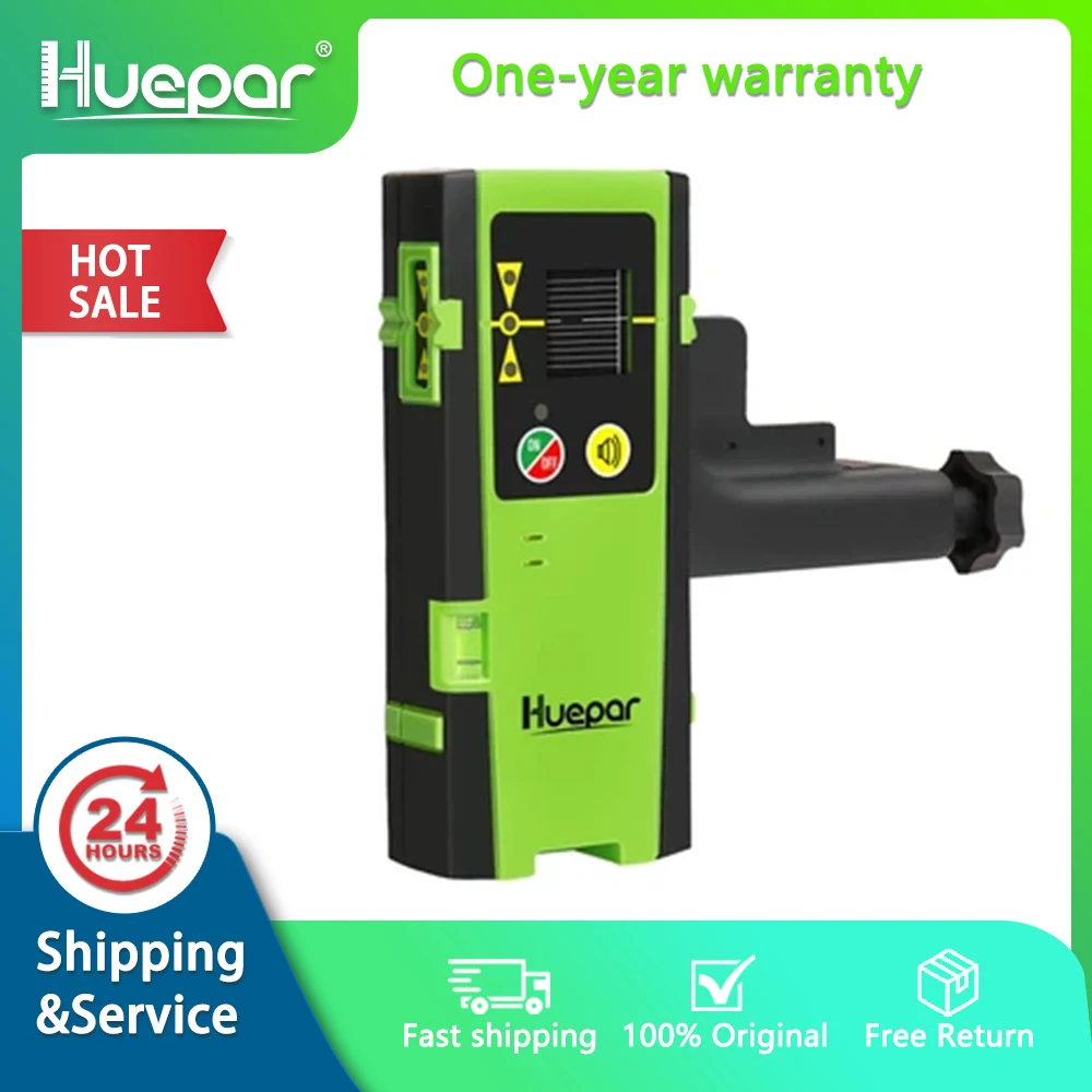 Huepar Digital LCD Laser Receiver Outdoor Mode Laser Detector Pulsing Detect Red & Green Beam Cross Line Laser Level With Clamp