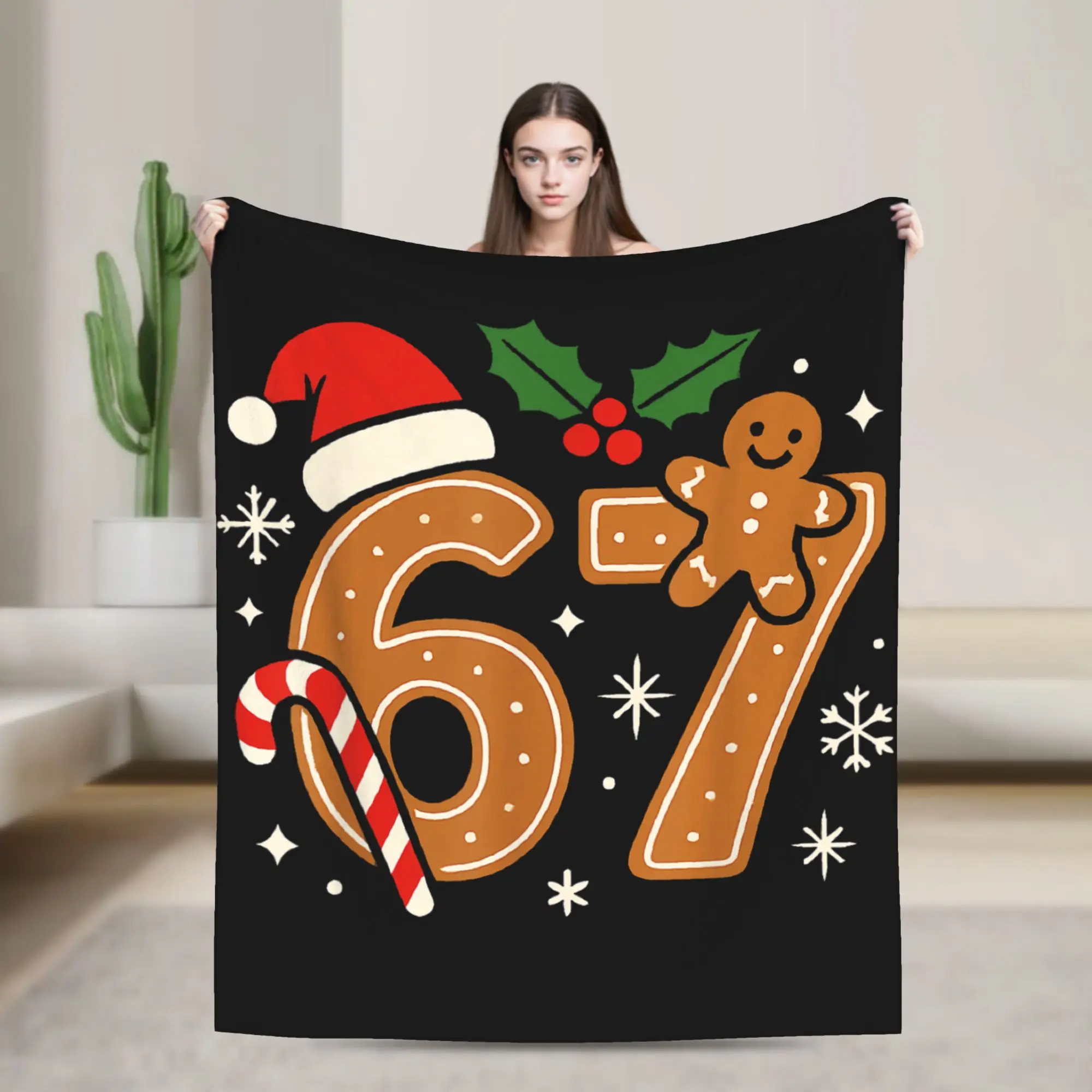

6 7 Meme Christmas 67 Six Seven Cookies Gingerbread Soft Warm Blanket Boys Plush Throw Blanket Couch Chair Flannel Bedspread