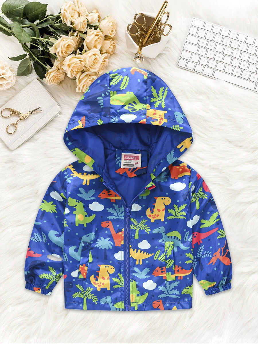 Boys Cartoon Dinosaur Car Camouflage Jacket Coat Windbreaker Hooded Long Sleeves Casual Kids Clothes