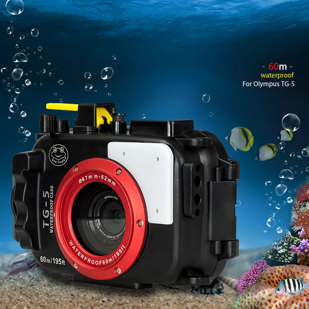 Seafrogs For Olympus TG-5 Case 60m/195ft  Underwater Diving Camera Housing Waterproof Case with Dual Fiber-Optic ports