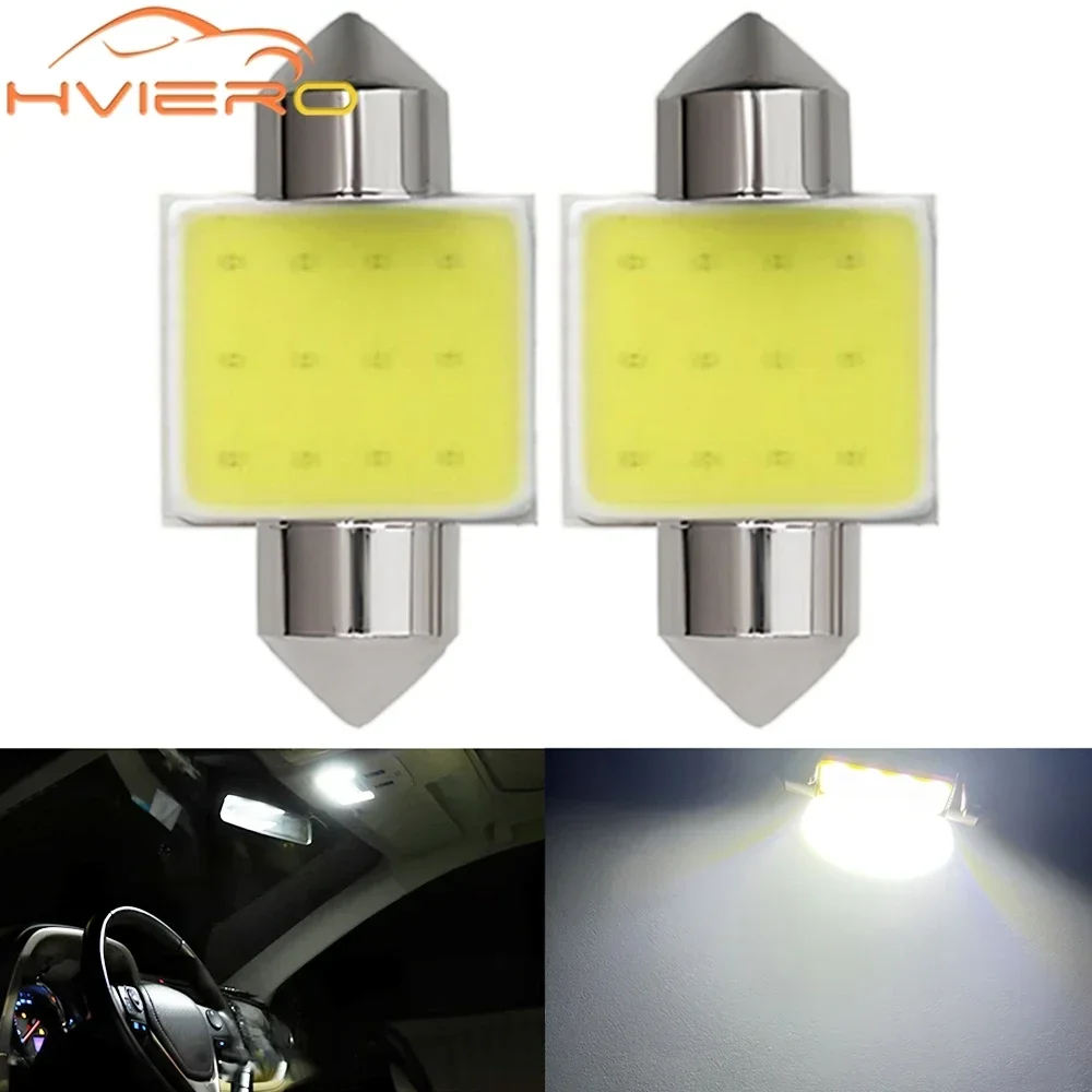 

2/4Pc Car Led Bulbs Interior DC 12V Double Pointed Lamp 12SMD White Color COB Festoon Dome Lights Reading 31mm 36mm 39mm 41mm 3W