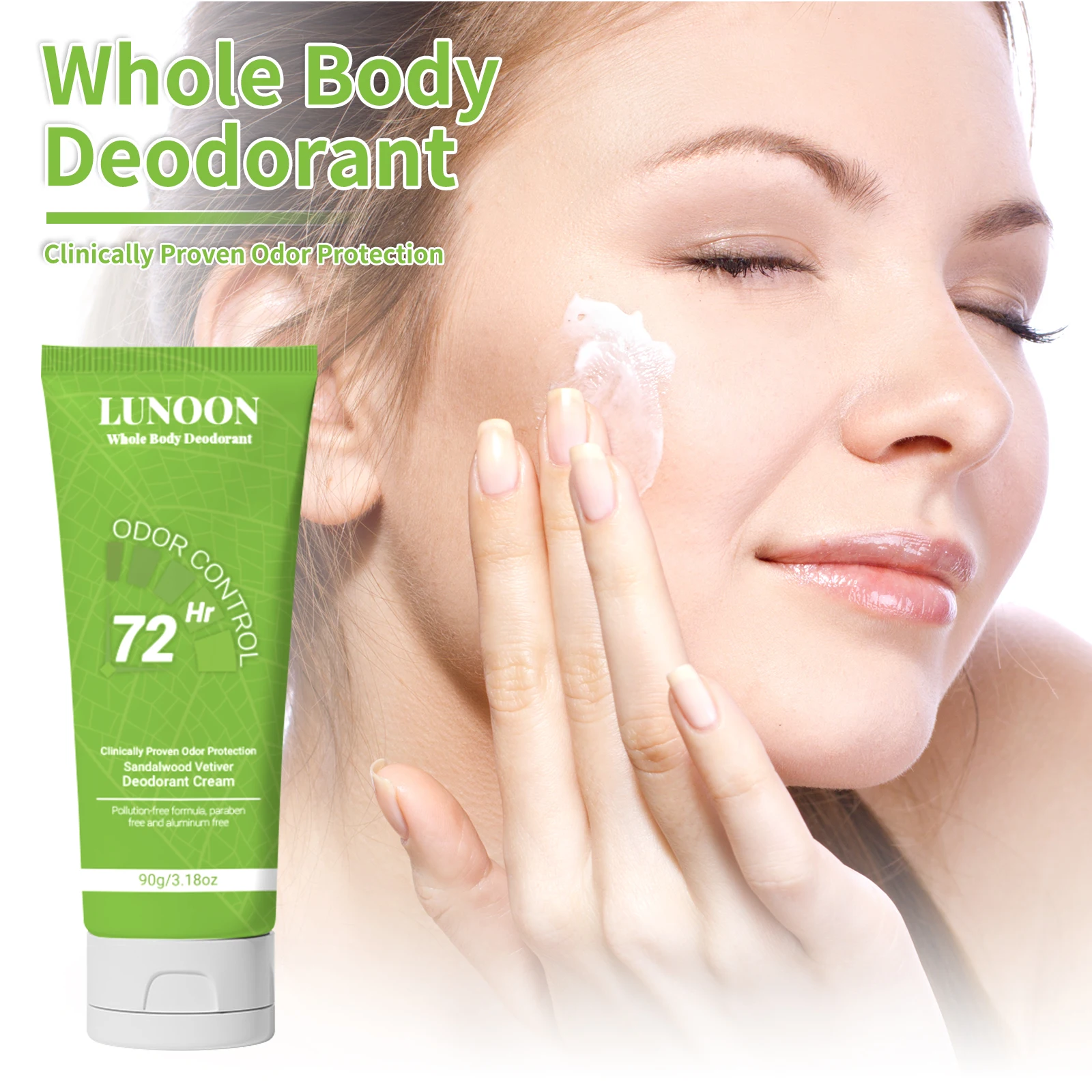 LUNOON Krim Deodoran Seluruh Tubuh 90g - Kontrol Bau 72 Jam, Bebas Aluminium & Paraben, Kayu Cendana Alami & Vetiver untuk Pria dan Wanita