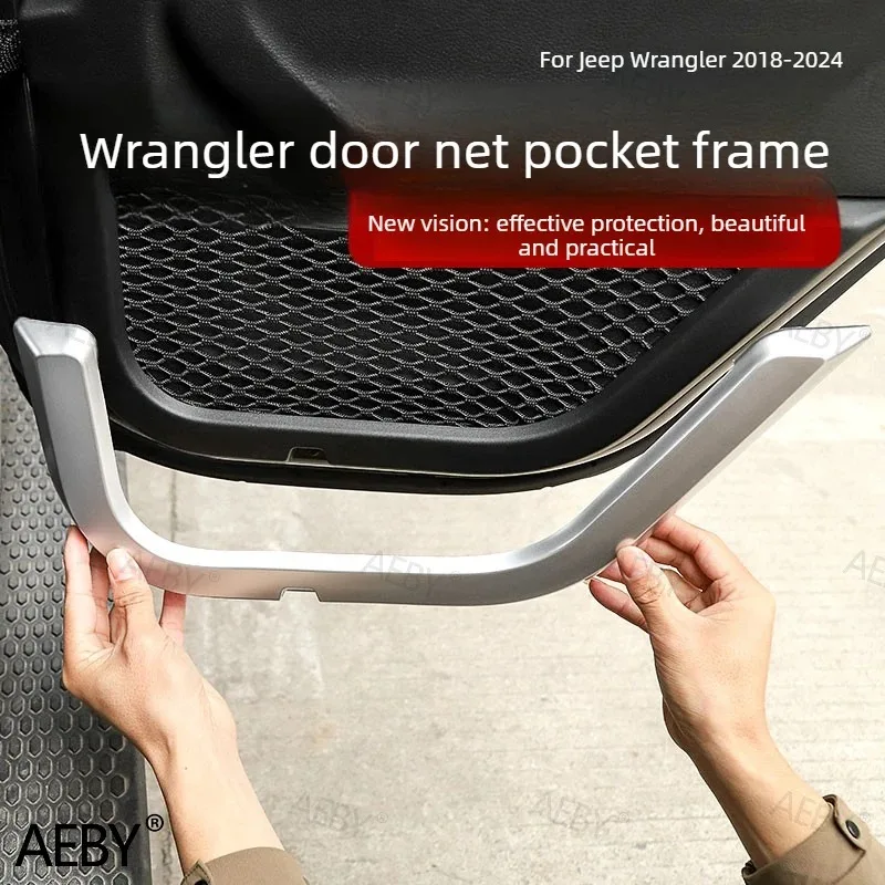 

For Jeep Wrangler 2018-2024 door pocket frame,Door mesh mesh bag storage bag nylon front rear storage,Front and back,Accessories