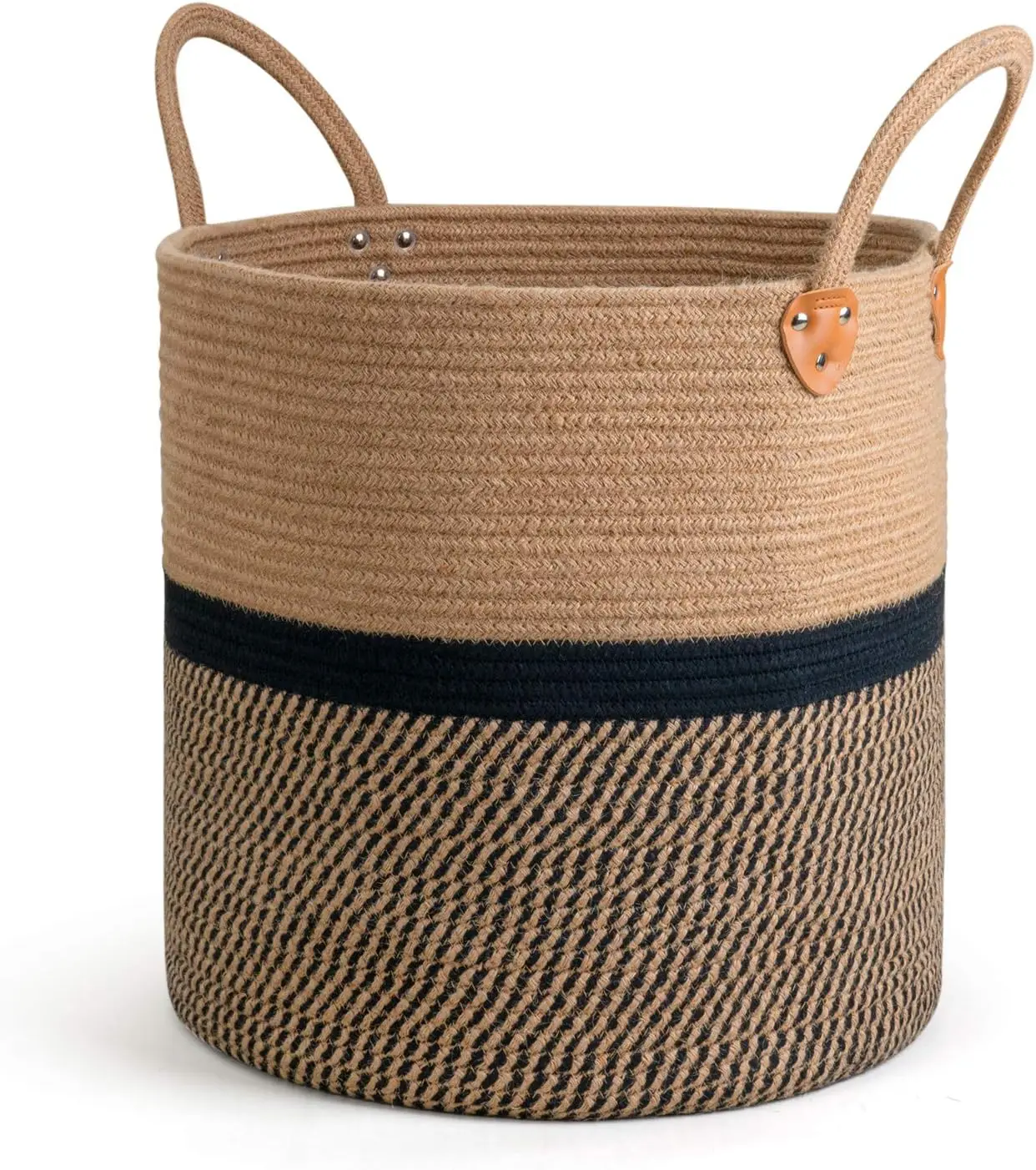 

Extra Large Jute Woven Storage Basket with Handles – Laundry, Toy, Towel & Blanket Organizer for Home Decor, 16x16 Inch, Black