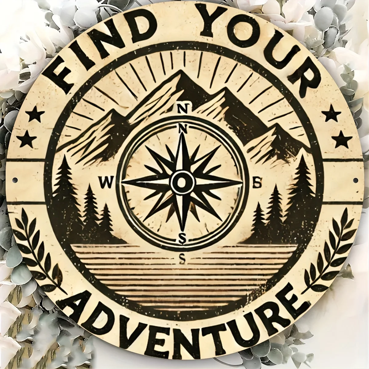 2D Metal Sign Vintage Camping Hike Adventure Compass Mountain Wall Decor