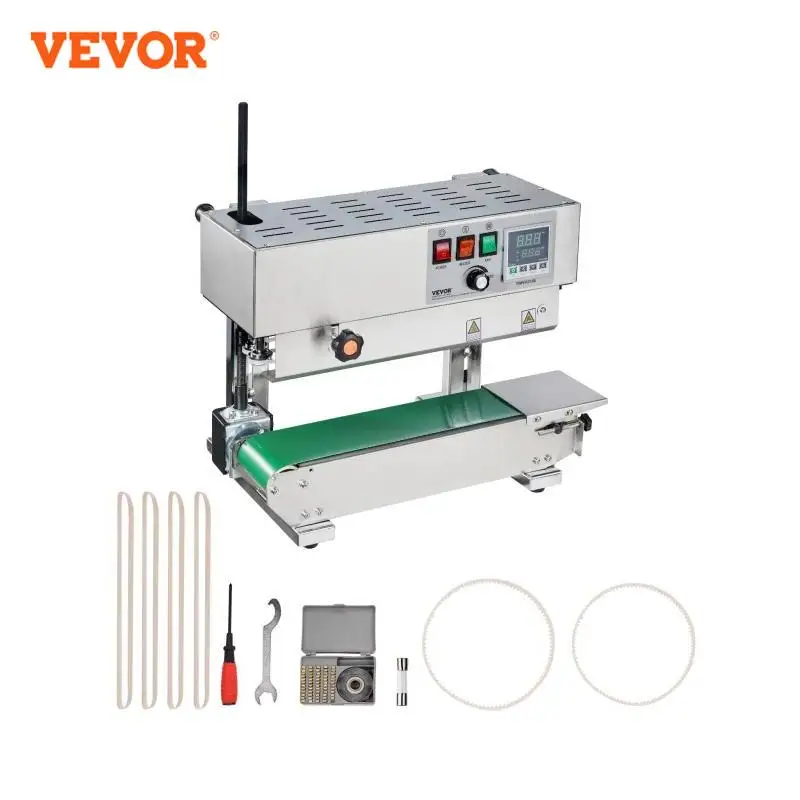 VEVOR Continuous Bag Band Sealing Machine Vertical Sealer with Digital Temperature Control for 0.02-0.8 mm Plastic Bags Films