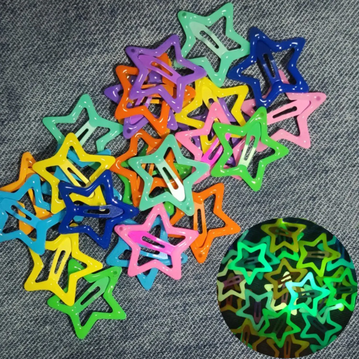 Luminous Glow In The Dark Pentagram Hairpin Candy Color BB Snap Clips Barrettes Girls Hair Grip Kid Headdress Accessories