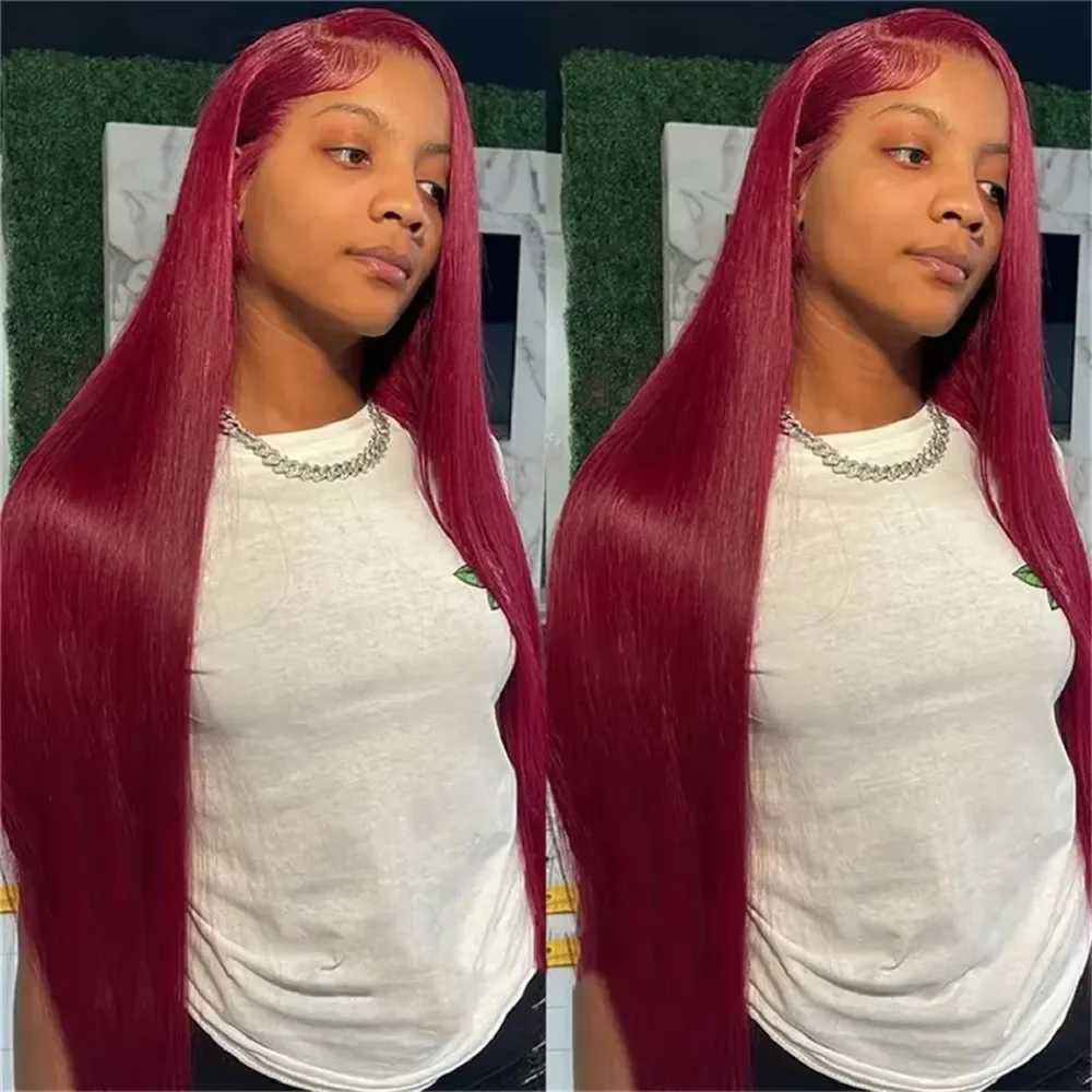 200 Density Burgundy 99J Straight Hair Front Wigs 13x4 13x6 HD Lace Frontal Human Hair Pre Plucked Red Colored Wigs for Women