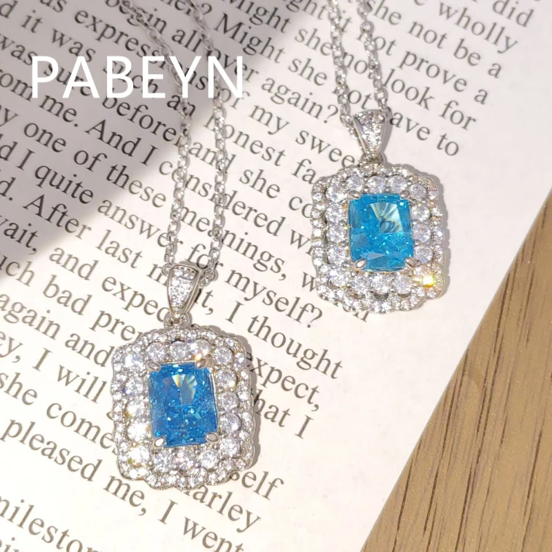 925 Sterling Silver Fashion Luxury Ice Flower Cut Crystal Zircon Pendant Necklace Ladies Elegant Party Jewelry