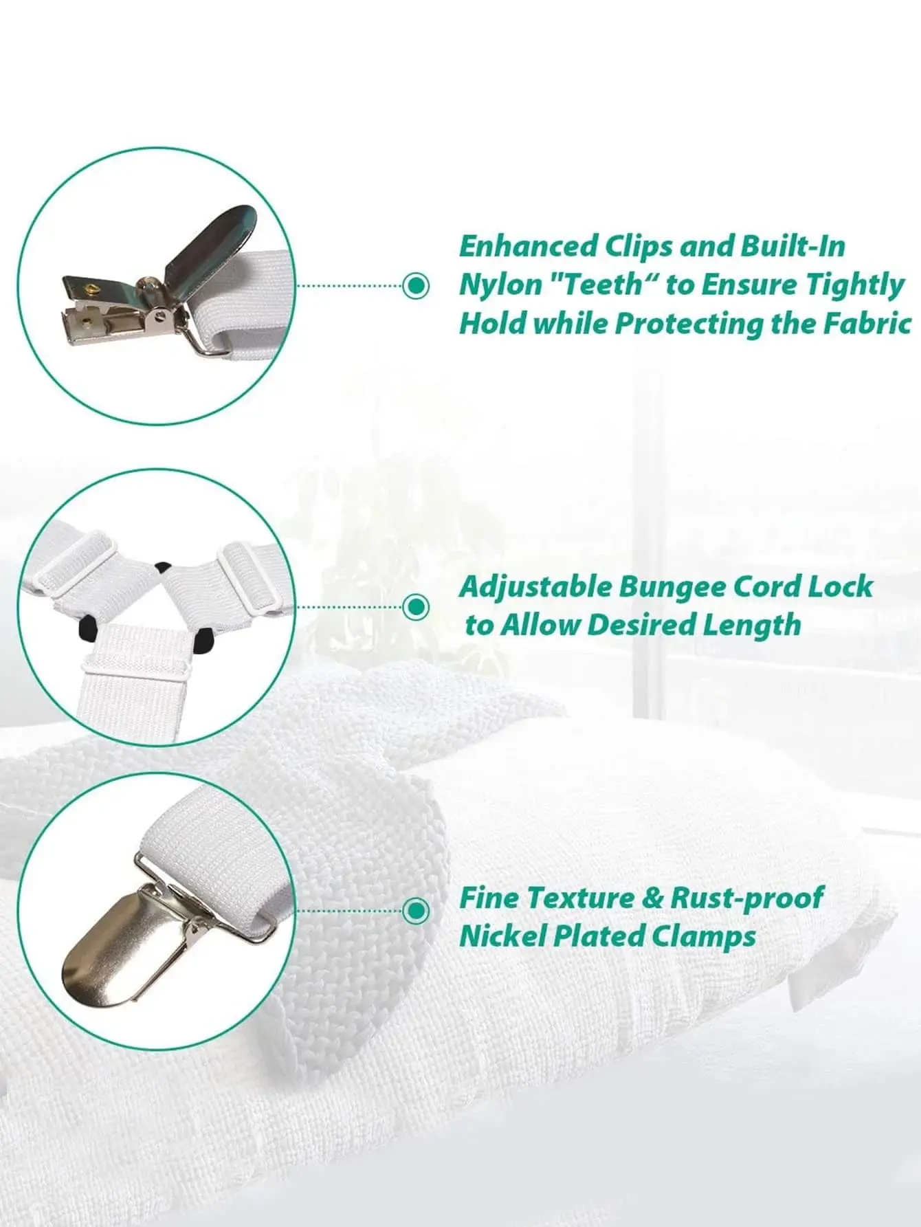 4 Stück dreieckige Bettlakenhalter, Spannbettlaken-Clips, verstellbare Bettlaken-Hosenträger, Matratzengreifer-Clips für Bett, Matratzenbezug – Detail 10