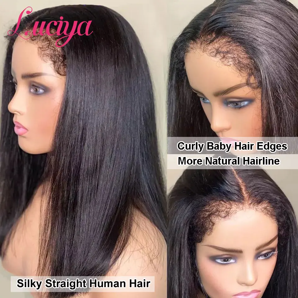 4C kinky Edges Bone Straight 13x4 Full Lace Front Wigs Curly Baby Hair 13x6 HD Lace Frontal Human Hair Wigs Glueless Closure Wig