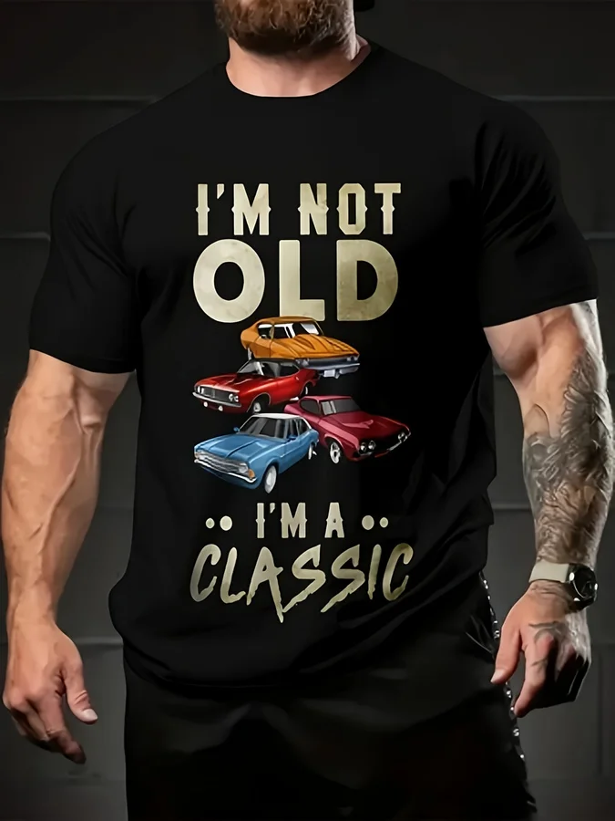 Men'S Trendy Casual And Fashionable Sports T-Shirt, Cool in Summer, with Various Colors, Car Print Patterns, Comfortable Short-S
