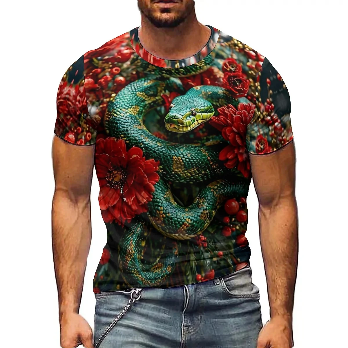 

Men's Cool Hip Hop Rock Style 3D Printed Short Sleeve T-shirt Anime Cartoon Harajuku Style Loose Design High Quality Street Part
