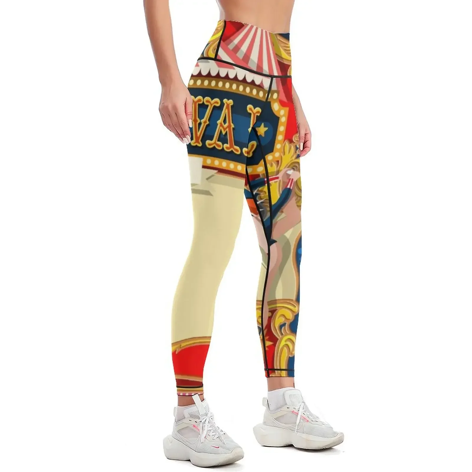 Circus Carnival Invite Poster Leggings Women's sports pants Golf wear flared active wear Womens Leggings