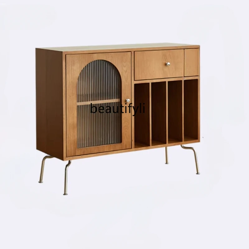 

Solid Wood Sideboard Living Room Storage Cabinet Vintage Storage Bookcase Simple Magazine Cabinet Cherrywood