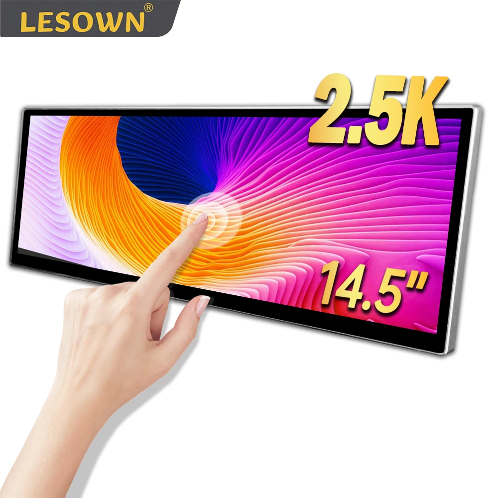 

LESOWN 2560x720 Stretched Bar 14.5 inch Touchscreen Secondary Monitor IPS 2.5K HDMI-Compatible Strip Ultra Wide Monitor Silvery