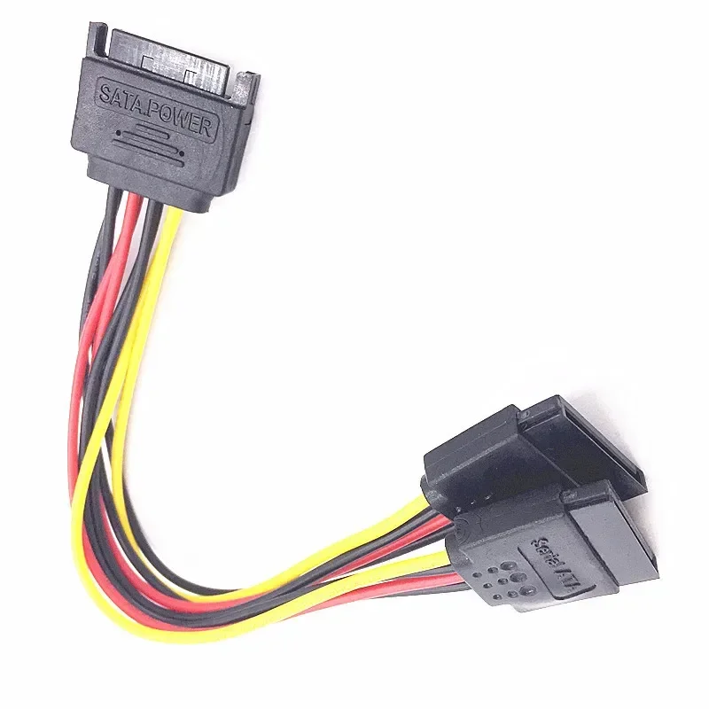 1 pz SATA 15 Pin Maschio A 2 SATA 15 Pin Femmina 15Pin Cavo di Alimentazione HDD Y Splitter Adattatore del Connettore Universale