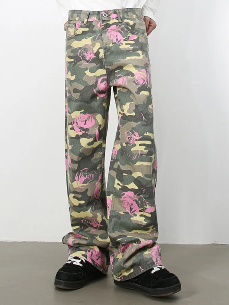 2026 Summer New American Style Male Denim Pants  Camouflage Jeans Men's Loose Straight Wide Leg Casual Trousers VFR56