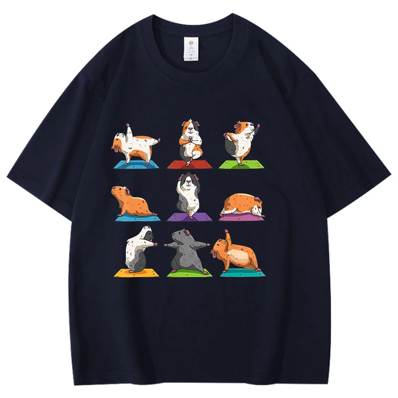 Guinea Pigs in Different Yoga Poses Graphic Short Sleeve T-shirt for Women Men Loose Cotton T-shirt Casual Summer Plus Size Top