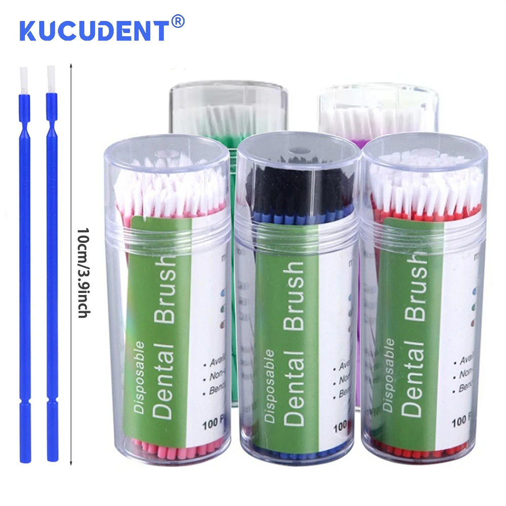 KUCUDENT 100Pcs Dental Micro Brush Applicator Bendable Disposable Dentistry Materials Long Shank Brushes Teeth Whitening Tools