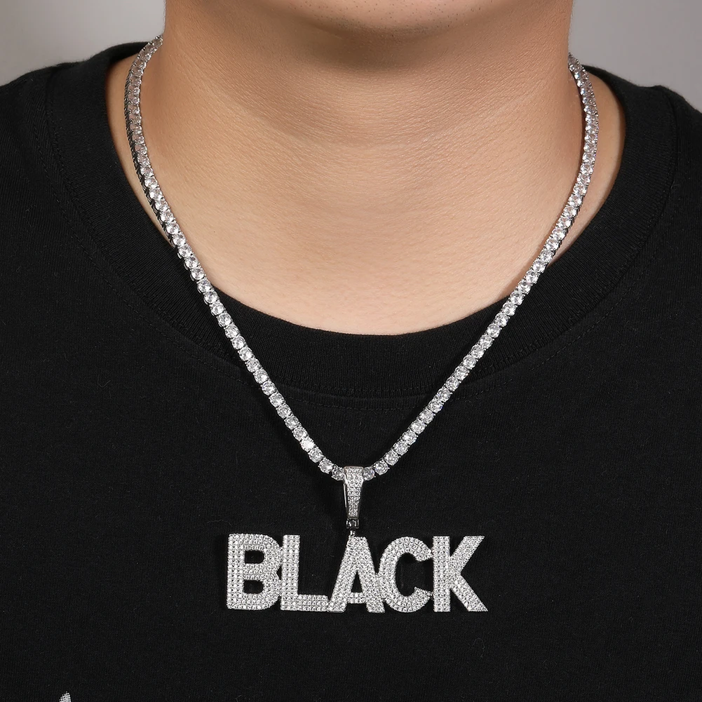 Customized Letters Pendant Necklaces Iced 3 Rows Cubic Zirconia Name Charms Necklace Fashion Hip Hop Jewelry for Rappers