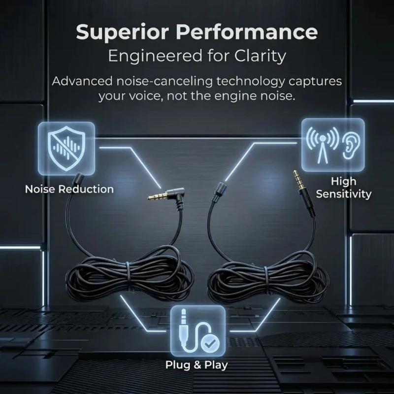 3.5mm External Car Voice Pickup, 3 Meter Cable, All-Direction Corded Unit for Navigation, Head Unit, Speech Input