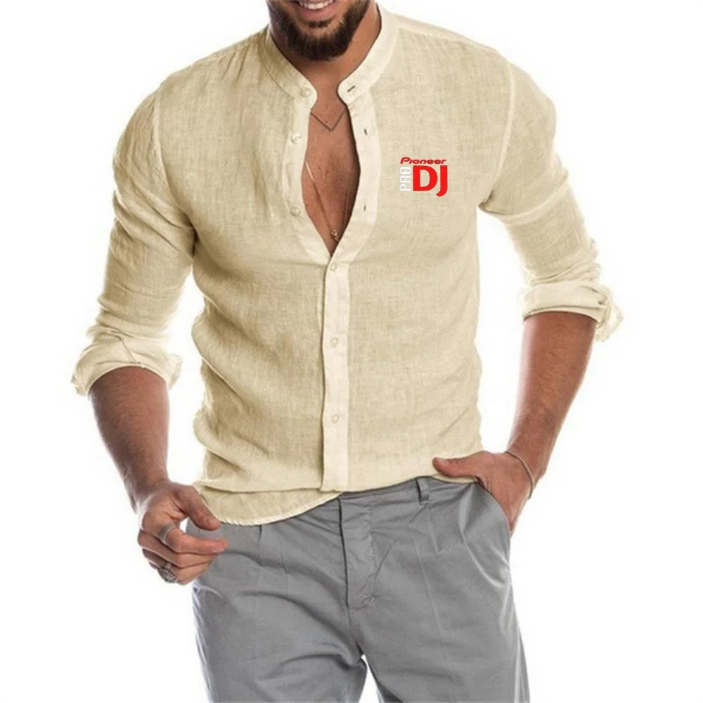 Youth Men Tshirt Goldwing DJ Pioneer PRO Breathable Linho Blouse Mens Apparel100% Cotton Linen Long-Sleeve Shirts size S-4XL