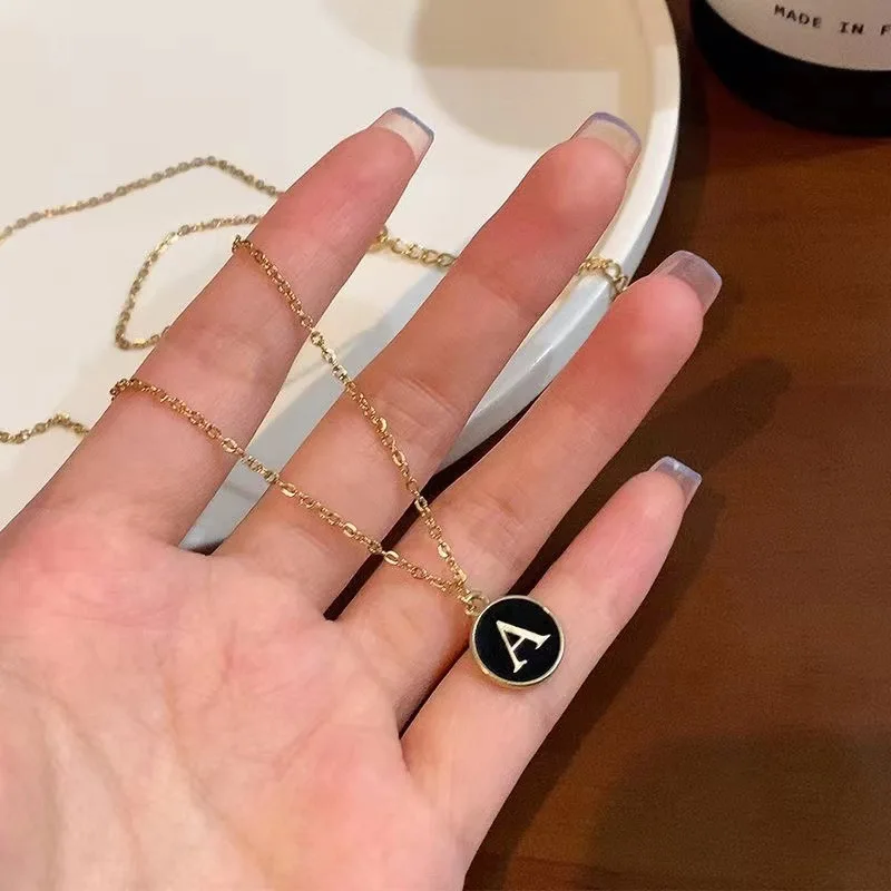 Lcr Trending on Instagram Letter Necklace European and American Popular 26 English Letters Enamel Pendant Clavicle Chain Accessory a