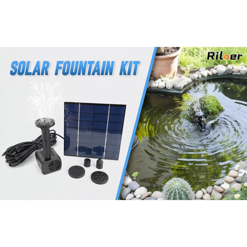 1Set 1.4W Solar Fountain Pump with Solar Panel Kit For Various Vehicles Models Black 110*110mm Car Accessories